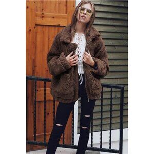 Women's Sherpa Fleece Faux Fur Trendy Jackets Dark Brown